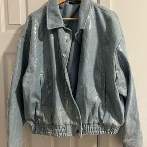 Akira Light Blue Sequin Jean Jacket